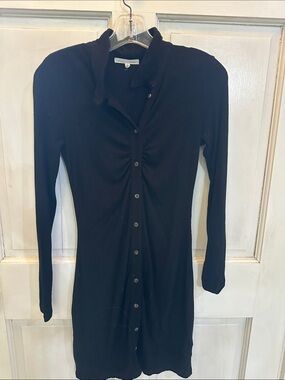 Copper Key Black Long Sleeve Button-Up Ruched Front Dress